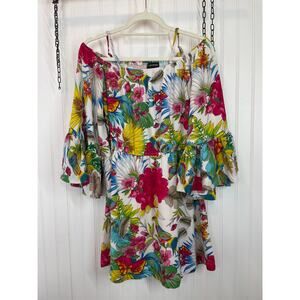 Prettylittlethings Bold Floral Botanical Off The Shoulder Mini Dress Size 10